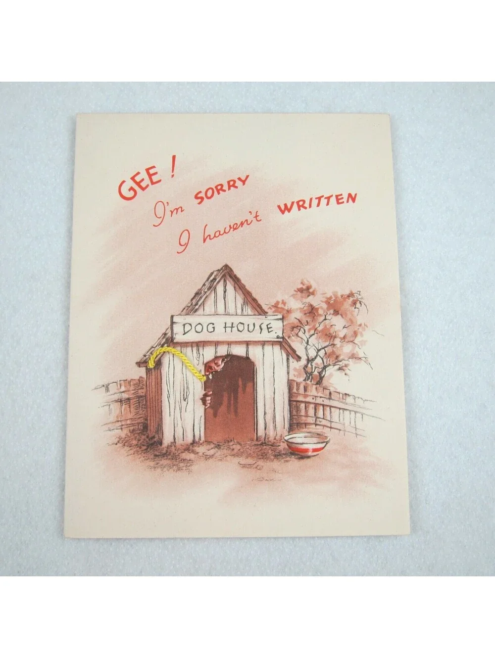 Vintage 1940s Greeting Card Funny Dog House Sorry I Haven't Written Golden Bell
